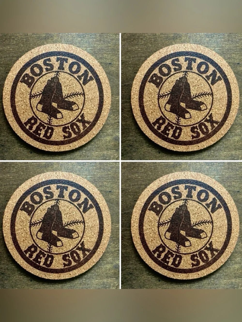 SOLD❗️Boston Red Sox Laser Engraved Cork Coasters Lot of 4